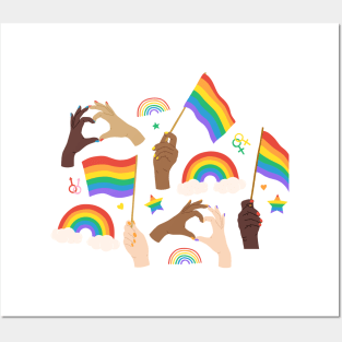 Diverse Hands Waving Pride Flags Posters and Art